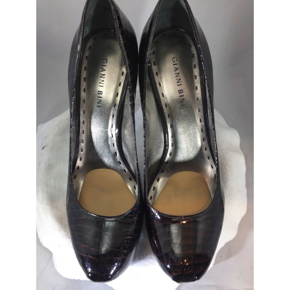 Gianni Bini‎ Women Shoes Brown Croc Print Platform Pumps Heels Sz 10 M